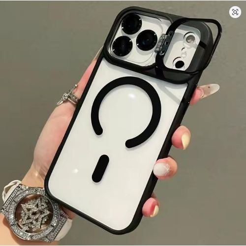 IPHONE 17 Pro Max Cover with Ultra Invisible Metal Holder/ Support Transparent Magnetic Mobile Phone Case with Three Camera Lens for Protection Comfortable Grip Phone Case/ Cover