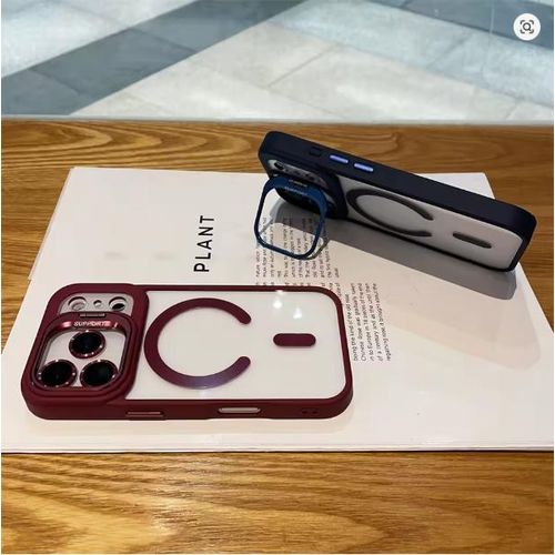 IPHONE 17 Pro Max Cover with Ultra Invisible Metal Holder/ Support Transparent Magnetic Mobile Phone Case with Three Camera Lens for Protection Comfortable Grip Phone Case/ Cover
