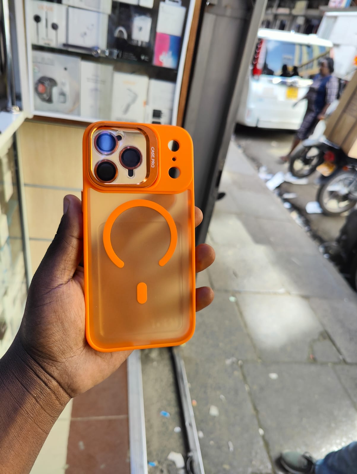 IPHONE 17 Pro Max Cover with Ultra Invisible Metal Holder/ Support Transparent Magnetic Mobile Phone Case with Three Camera Lens for Protection Comfortable Grip Phone Case/ Cover