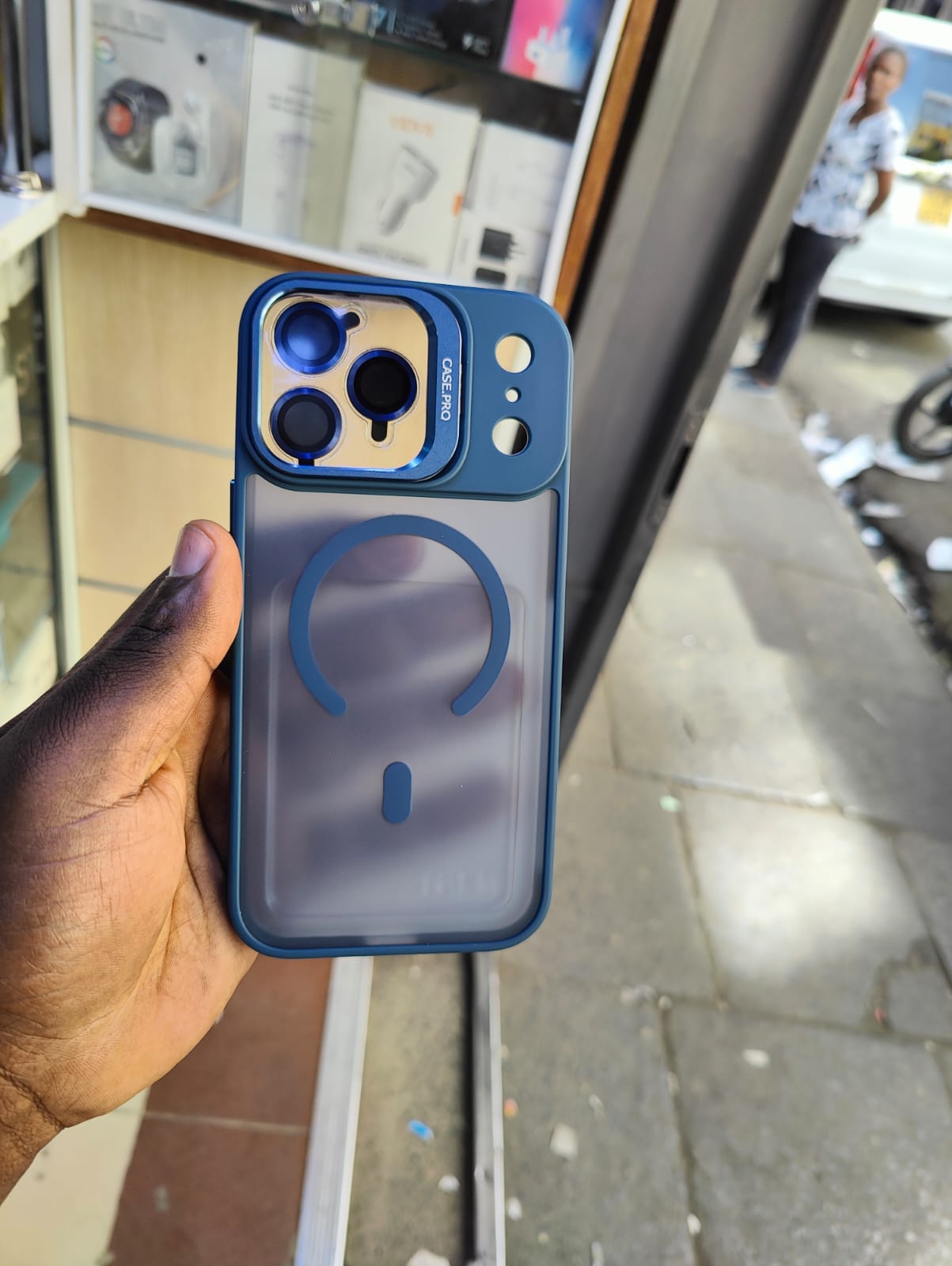 IPHONE 17 Pro Max Cover with Ultra Invisible Metal Holder/ Support Transparent Magnetic Mobile Phone Case with Three Camera Lens for Protection Comfortable Grip Phone Case/ Cover