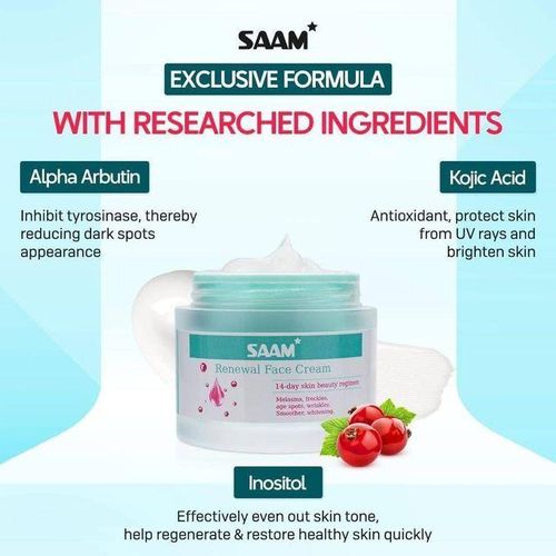 Renewal Face Cream | Melasma, Freckles, Age Spots & Dark Spots | With Alpha Arbutin and Kojic Acid | 50g