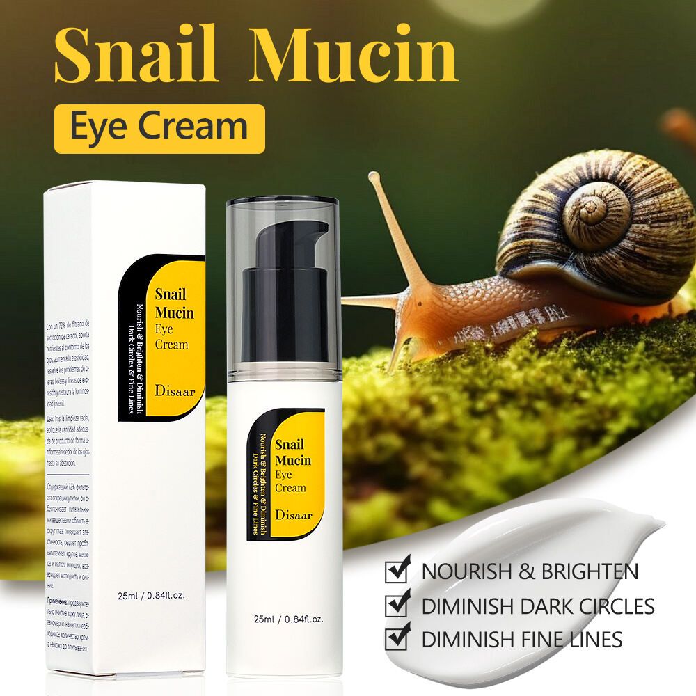 Disaar Snail Mucin Eye Cream - 72% Snail Secretion Filtrate & Niacinamide, 25ml, Dark Circles, Eye Bags, and Fine Lines Treatment, Eye Tightening & Revitalizing