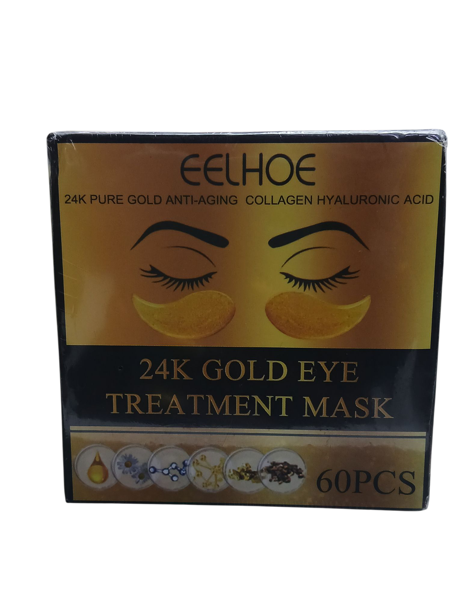 Eelhoe 24K Gold Eye Treatment Mask - 60 Pcs Eye Mask Pure Gold Anti-Aging Collagen Hyaluronic Acid Under Eye Mask for Removing Dark Circles, Puffiness & Wrinkles Refresh Your Skin