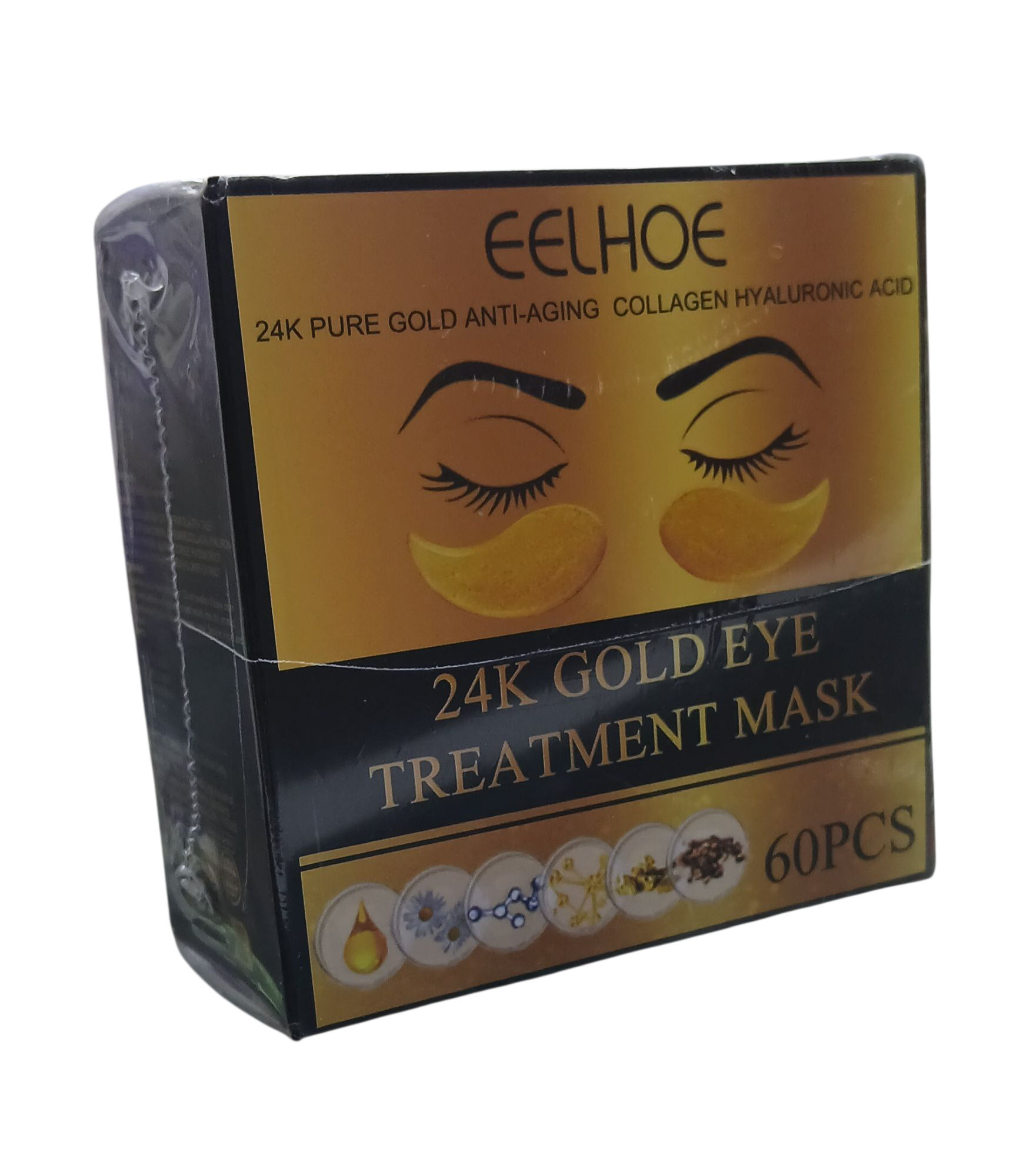 Eelhoe 24K Gold Eye Treatment Mask - 60 Pcs Eye Mask Pure Gold Anti-Aging Collagen Hyaluronic Acid Under Eye Mask for Removing Dark Circles, Puffiness & Wrinkles Refresh Your Skin