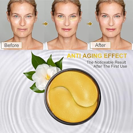 Eelhoe 24K Gold Eye Treatment Mask - 60 Pcs Eye Mask Pure Gold Anti-Aging Collagen Hyaluronic Acid Under Eye Mask for Removing Dark Circles, Puffiness & Wrinkles Refresh Your Skin