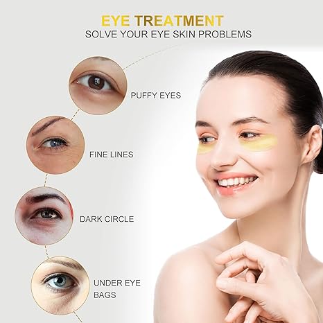 Eelhoe 24K Gold Eye Treatment Mask - 60 Pcs Eye Mask Pure Gold Anti-Aging Collagen Hyaluronic Acid Under Eye Mask for Removing Dark Circles, Puffiness & Wrinkles Refresh Your Skin