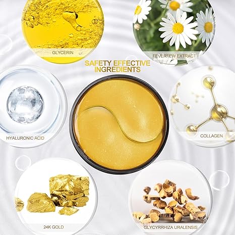 Eelhoe 24K Gold Eye Treatment Mask - 60 Pcs Eye Mask Pure Gold Anti-Aging Collagen Hyaluronic Acid Under Eye Mask for Removing Dark Circles, Puffiness & Wrinkles Refresh Your Skin
