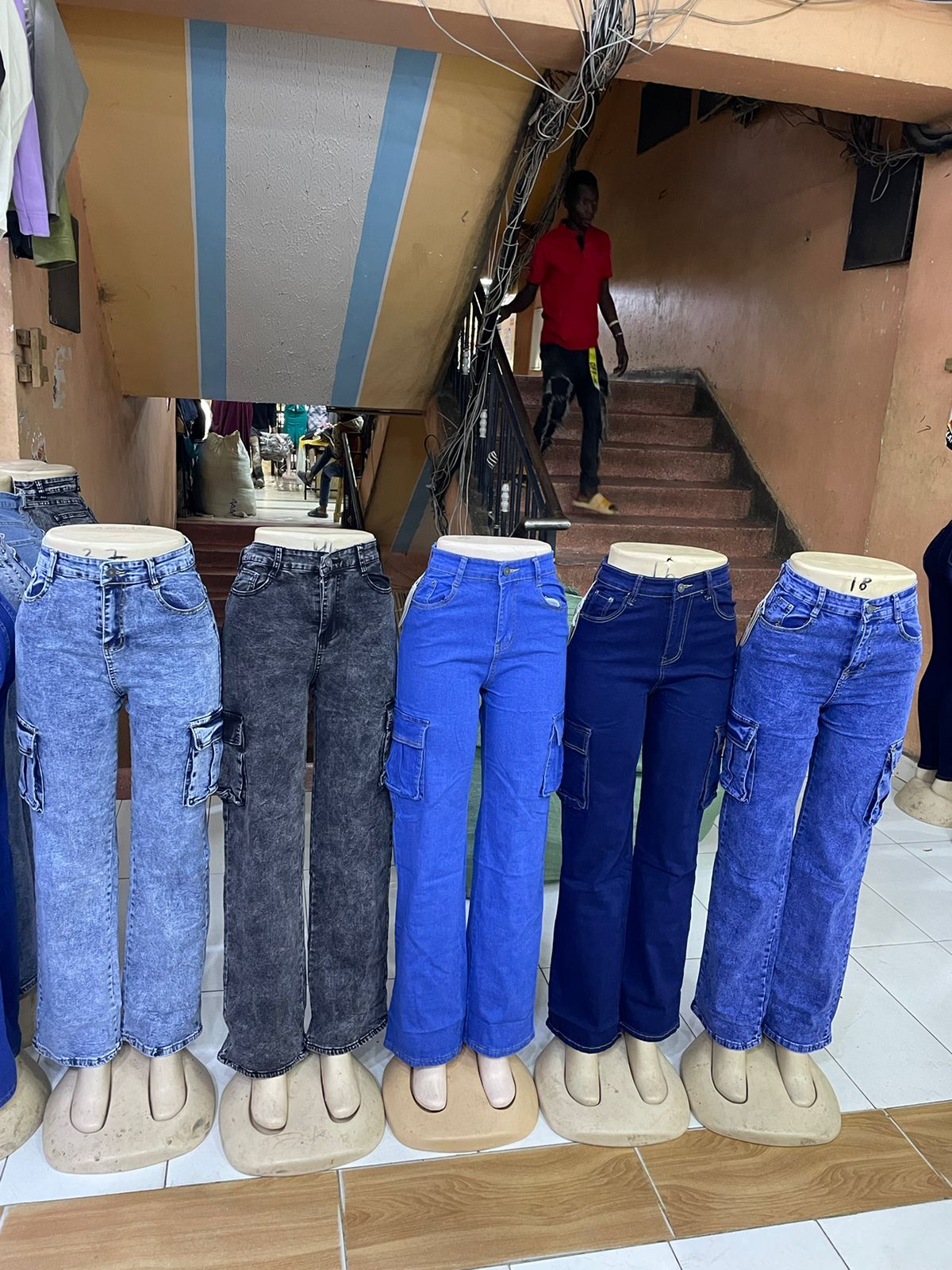 vintage premium High quality hard jeans denim Women's Wide Leg Casual Pants with Pockets, High Waisted Cargo Pants,