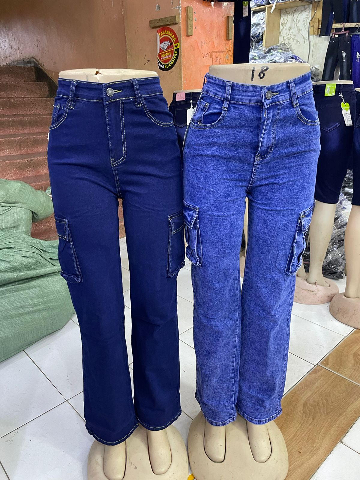 vintage premium High quality hard jeans denim Women's Wide Leg Casual Pants with Pockets, High Waisted Cargo Pants,