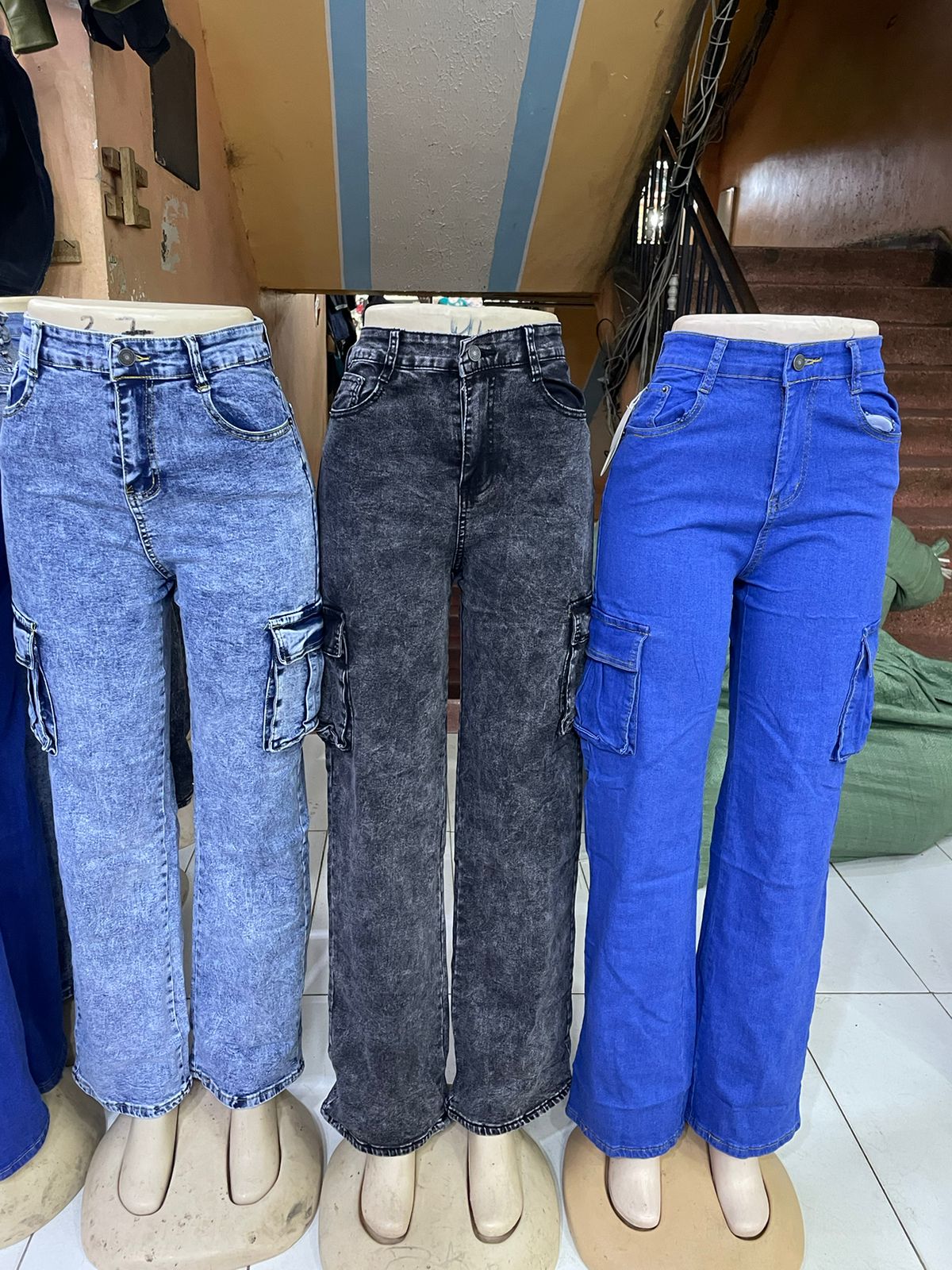 vintage premium High quality hard jeans denim Women's Wide Leg Casual Pants with Pockets, High Waisted Cargo Pants,