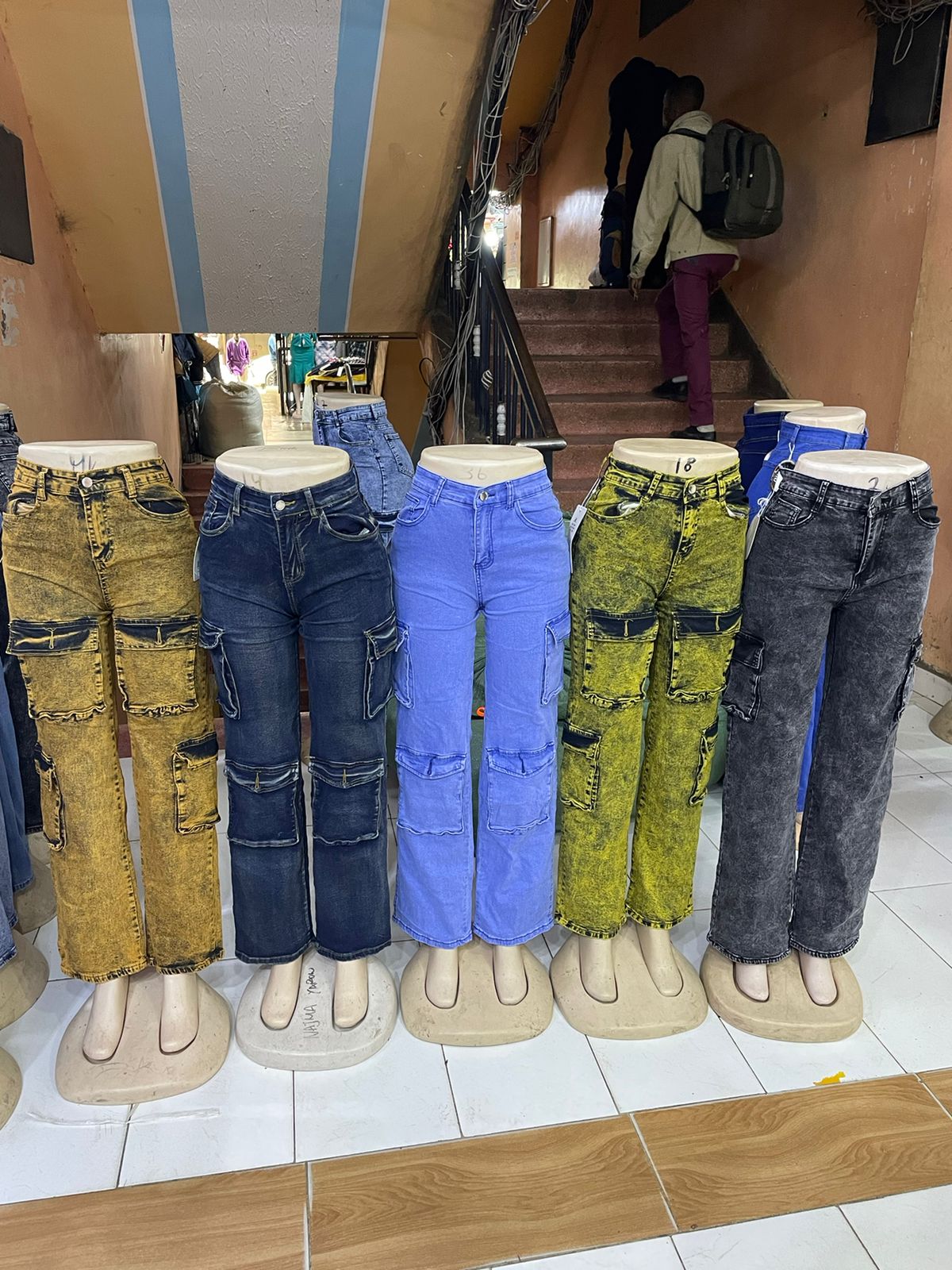 vintage premium High quality hard jeans denim Women's Wide Leg Casual Pants with Pockets, High Waisted Cargo Pants,