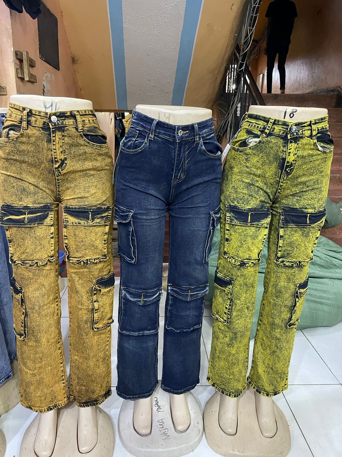 vintage premium High quality hard jeans denim Women's Wide Leg Casual Pants with Pockets, High Waisted Cargo Pants,