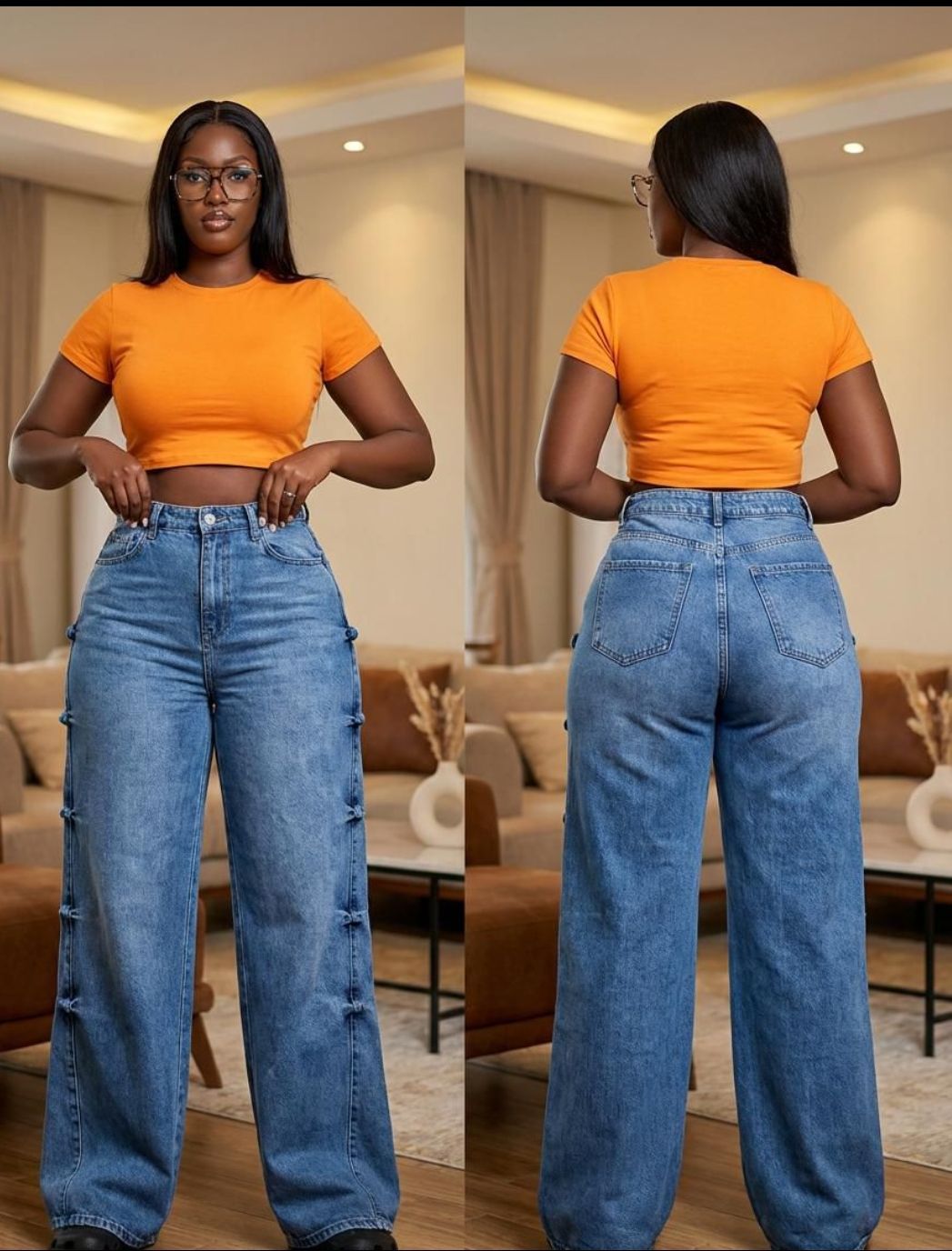 vintage premium High quality hard jeans denim Women's Wide Leg Casual Pants with Pockets, High Waisted Cargo Pants,