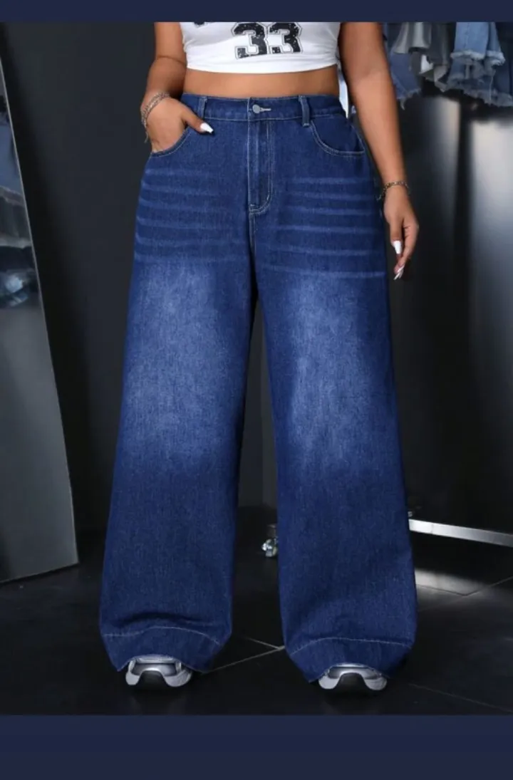 vintage premium High quality hard jeans denim Women's Wide Leg Casual Pants with Pockets, High Waisted Cargo Pants,