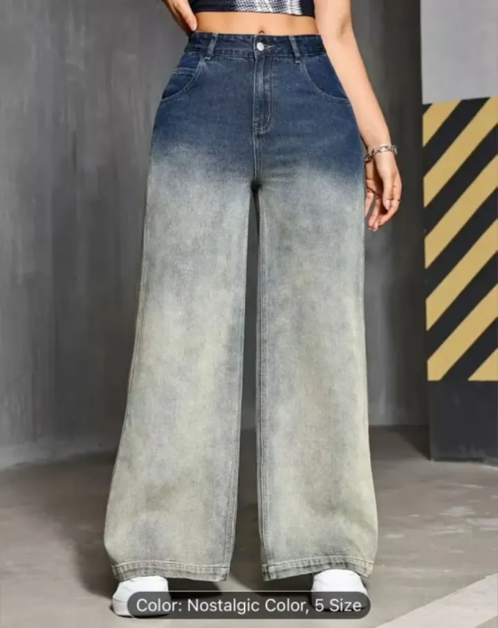 vintage premium High quality hard jeans denim Women's Wide Leg Casual Pants with Pockets, High Waisted Cargo Pants,