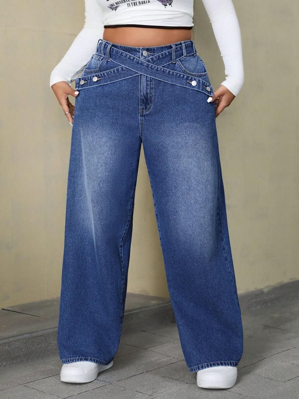 vintage premium High quality hard jeans denim Women's Wide Leg Casual Pants with Pockets, High Waisted Cargo Pants,