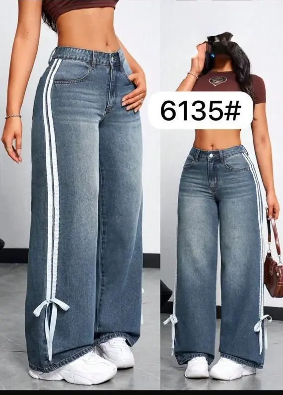 vintage premium High quality hard jeans denim Women's Wide Leg Casual Pants with Pockets, High Waisted Cargo Pants,