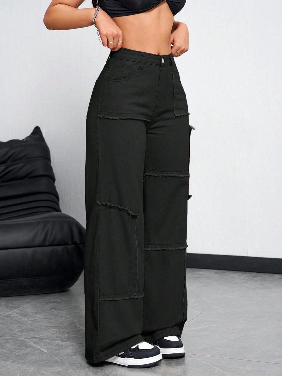 vintage premium High quality hard jeans denim Women's Wide Leg Casual Pants with Pockets, High Waisted Cargo Pants,