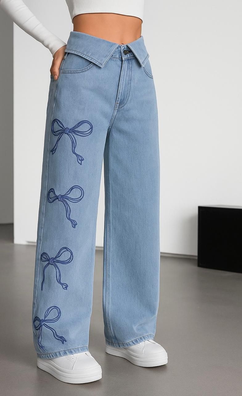 vintage premium High quality hard jeans denim Women's Wide Leg Casual Pants with Pockets, High Waisted Cargo Pants,