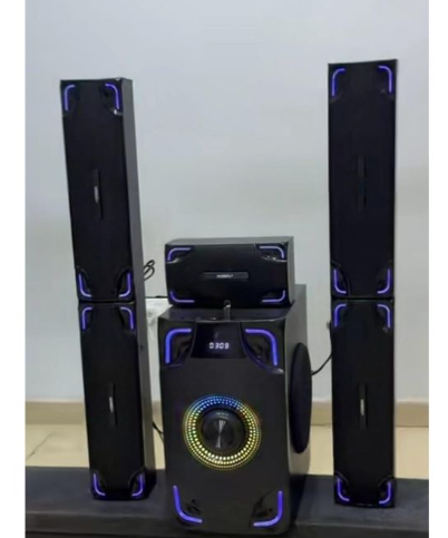 NOBEL 55000W PMPO MULTIMEDIA SPEAKER SYSTEM, 5.1CH, DEEP BASS BLAST, 2 TALL BOYS, PREMIUM SOUND QUALITY, ADJUSTABLE SOUND CONTROLS, BLUETOOTH, FM RADIO, HDMI, SD CARD, AUX, USB, RCA, REMOTE CONTROL, N