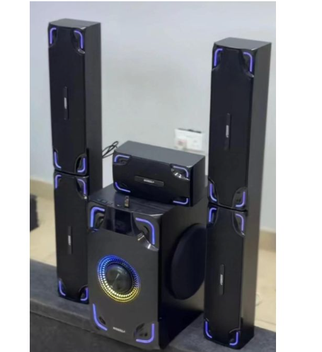 NOBEL 55000W PMPO MULTIMEDIA SPEAKER SYSTEM, 5.1CH, DEEP BASS BLAST, 2 TALL BOYS, PREMIUM SOUND QUALITY, ADJUSTABLE SOUND CONTROLS, BLUETOOTH, FM RADIO, HDMI, SD CARD, AUX, USB, RCA, REMOTE CONTROL, N
