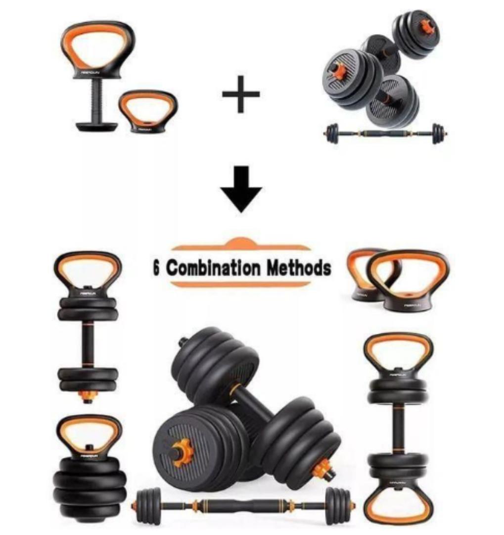 30 KGS 6 In 1 Multifunctional Weight Dumbbell Set- Adjustable Dumbbells With Connector-Dumbbells, Barbell, Kettlebells, AB Roller, Push Up Stand, Weight Plate, Fitness Exercises And Strength Training