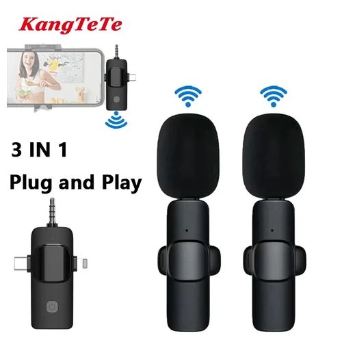 3 in 1 Wireless Microphone for iPhone, Camera, Android, iPad, Mini Microphone, USB C Microphone, iPhone Mic, 2.4G Ultra-Low Delay, Microphone for Video Recording/Vlog/TikTok/YouTube/Interview