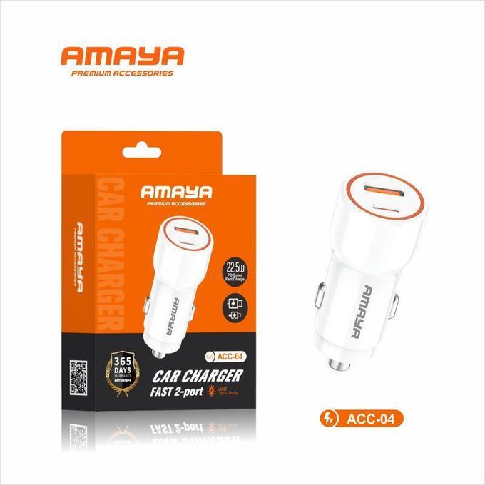 Amaya Car Charger Head, Dual portsAmaya ACC-04 PD38W Car Charger Dual Port Fast Charging 38W