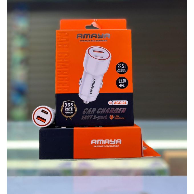 Amaya Car Charger Head, Dual portsAmaya ACC-04 PD38W Car Charger Dual Port Fast Charging 38W