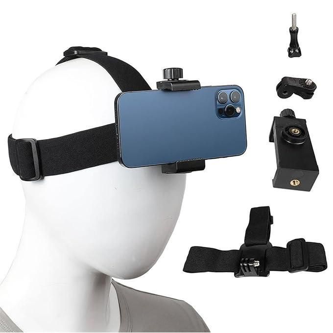 Bn Head Mounted Camera Holder With Adjustable Nylon Strap for Most Head Sizes, Mobile Phone POV Mount for Cycling, Fishing, Motorcycling and Other Outdoor Sports plus smartphone bluetooth shuttle