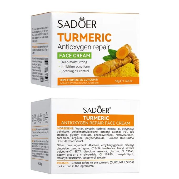 2 in 1, Sadoer Turmeric Cream + Tumeric Serum, the Combination of Sadoer Tumeric Cream and Turmeric Serum Guarantees Like Vitamin C, Deep Hydration, inhibits Acne formation, Lighten Acne Marks, Sooth
