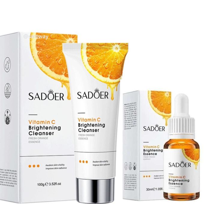 Sadoer Vitamin C Foaming Cleanser + Vitamin C Face Brightening , Brighten Skin, Fight Acne and pimples, Reduce Fine lines and Wrinkles, Fade Dark SpotsEssence VC Cleanser+Serum