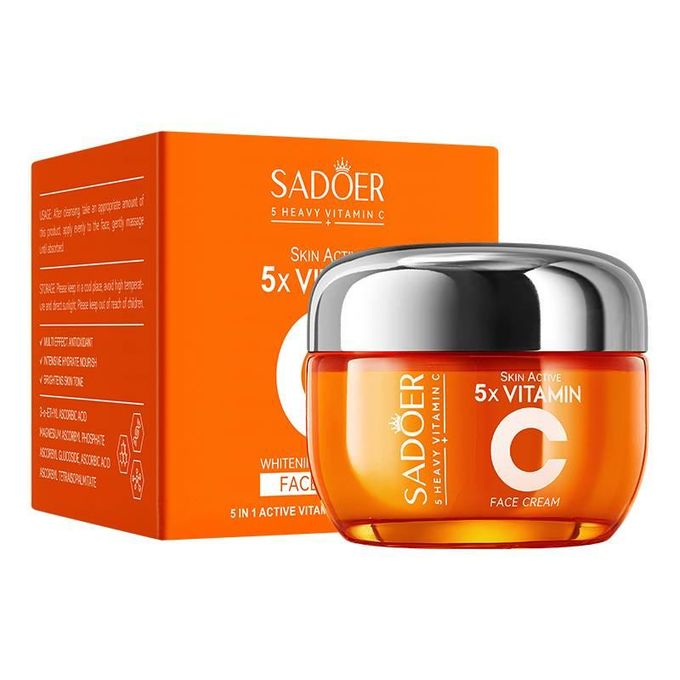 Sadoer 2 in 1 Skin Active 5 x Vitamin C Serum + Complementary 5x Vitamin C Cream, For Deep Hydration, Whitening Dark Spots, Moisturizing, Skin Tone Brightening and Skin Nourishment