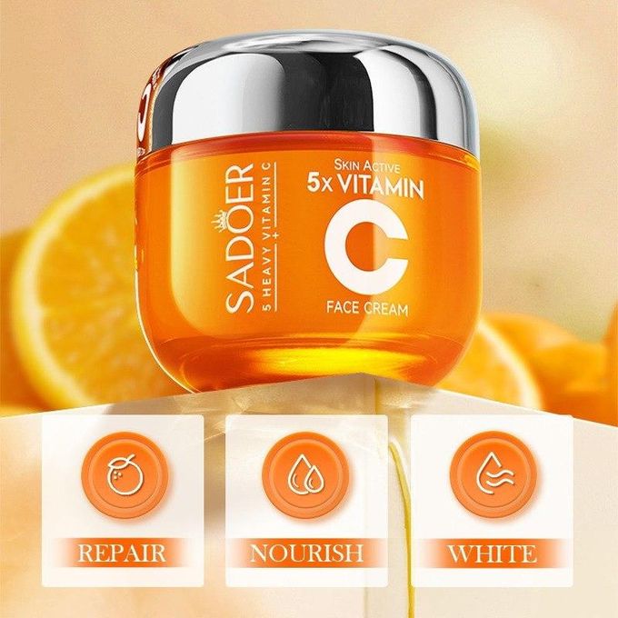 Sadoer 2 in 1 Skin Active 5 x Vitamin C Serum + Complementary 5x Vitamin C Cream, For Deep Hydration, Whitening Dark Spots, Moisturizing, Skin Tone Brightening and Skin Nourishment