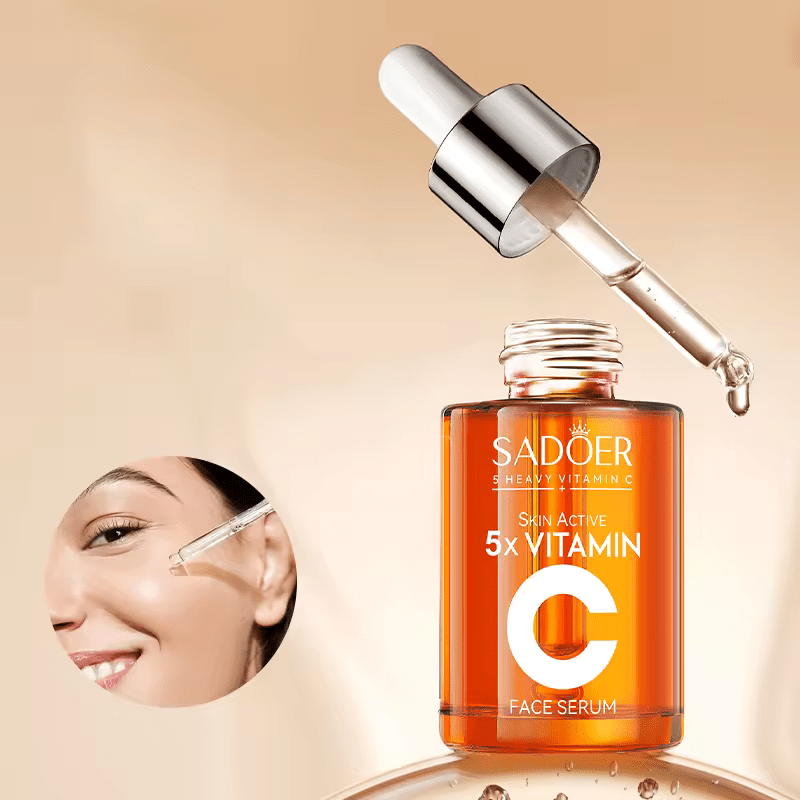Sadoer 2 in 1 Skin Active 5 x Vitamin C Serum + Complementary 5x Vitamin C Cream, For Deep Hydration, Whitening Dark Spots, Moisturizing, Skin Tone Brightening and Skin Nourishment