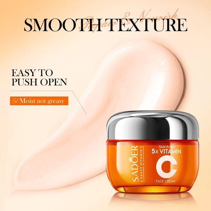 Sadoer 2 in 1 Skin Active 5 x Vitamin C Serum + Complementary 5x Vitamin C Cream, For Deep Hydration, Whitening Dark Spots, Moisturizing, Skin Tone Brightening and Skin Nourishment