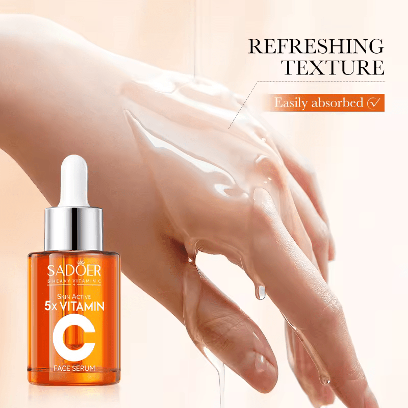 Sadoer 2 in 1 Skin Active 5 x Vitamin C Serum + Complementary 5x Vitamin C Cream, For Deep Hydration, Whitening Dark Spots, Moisturizing, Skin Tone Brightening and Skin Nourishment
