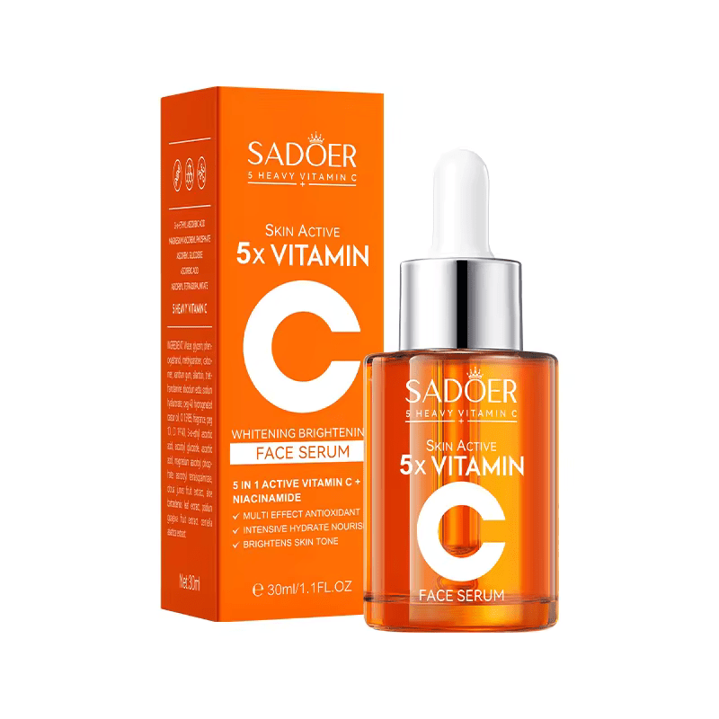 Sadoer 2 in 1 Skin Active 5 x Vitamin C Serum + Complementary 5x Vitamin C Cream, For Deep Hydration, Whitening Dark Spots, Moisturizing, Skin Tone Brightening and Skin Nourishment