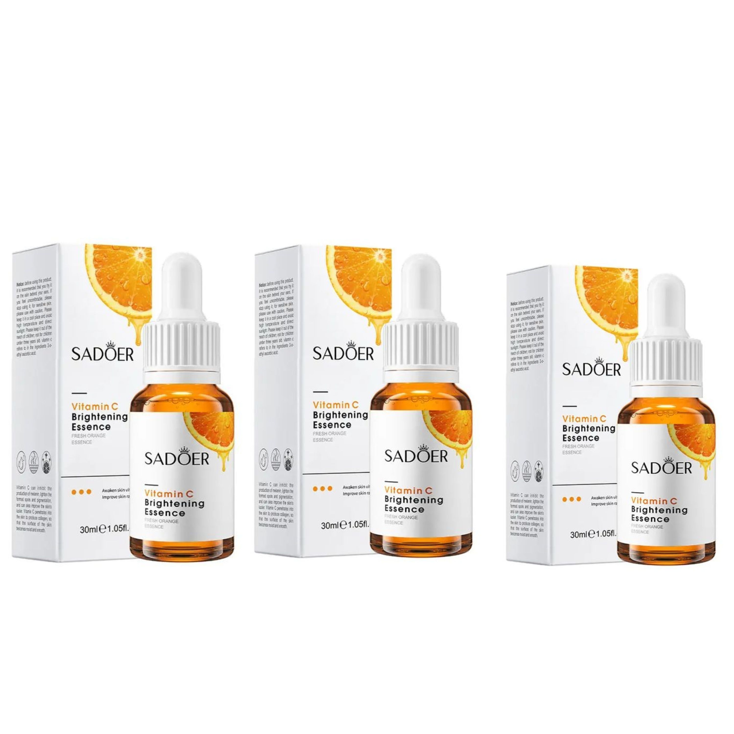 SADOER 3 Pieces Vitamin C Serum, Face Brightening Vitamin C Essence , Awakens Skin Vitality, Moisturizing, Anti Wrinkles, Anti Aging, Whiten Dark Spots 30ml Each