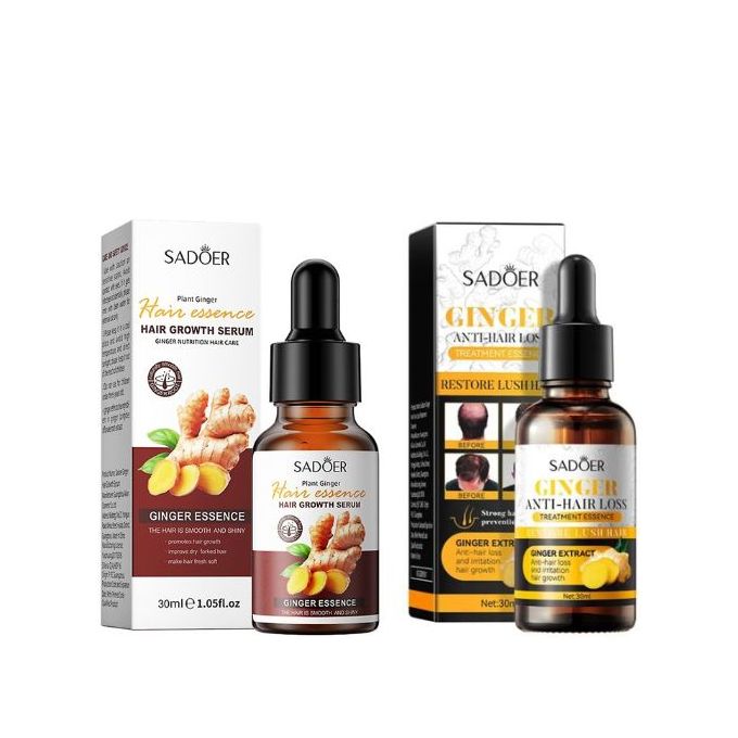 Sadoer 2 Pieces Ginger Hair Growth Serum + Anti Hair Loss Treatment Serum , Restores Lush Hair , Treat Alopecia, Effective in Hair Growth,Moisturizing and Softening Forked Hair, with ScalpCare