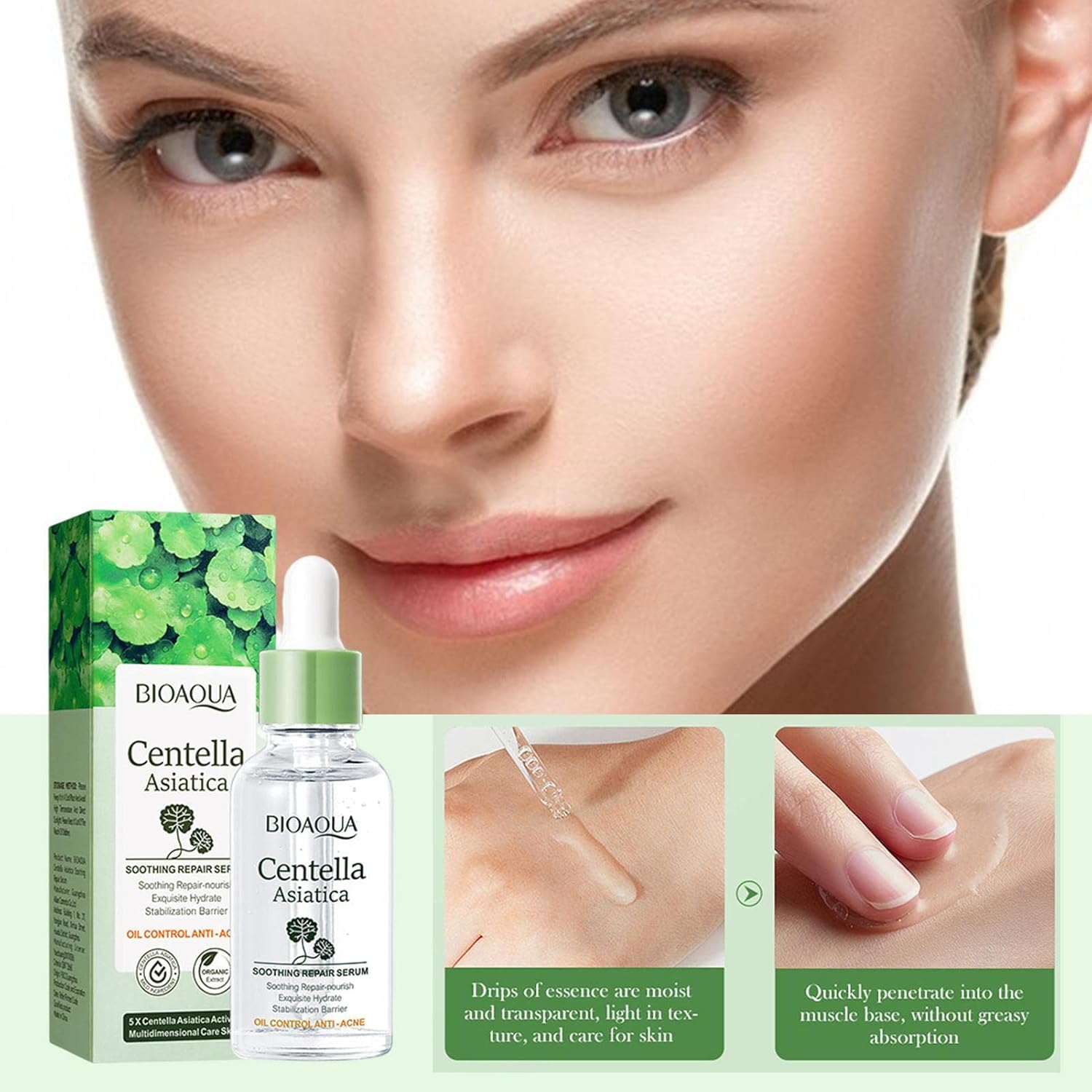 Sadoer Centella Asiatica Soothing Repair Serum, Oil Control, Anti Acne, Soothing Repair and Nourish, Can add Vitamin C, Fades Skin Sensitivity Redness, Makes Skin Tender and Smooth