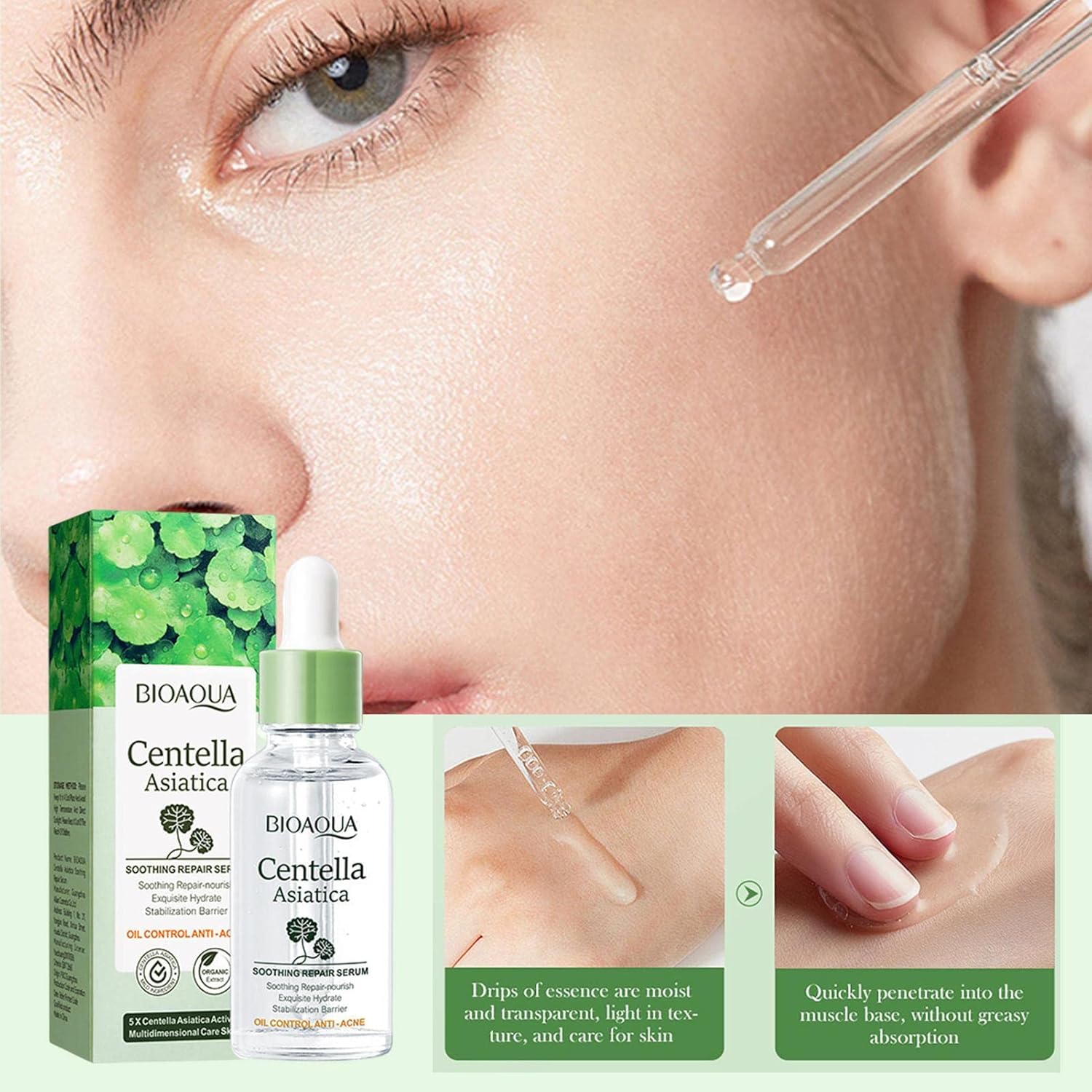 Sadoer Centella Asiatica Soothing Repair Serum, Oil Control, Anti Acne, Soothing Repair and Nourish, Can add Vitamin C, Fades Skin Sensitivity Redness, Makes Skin Tender and Smooth
