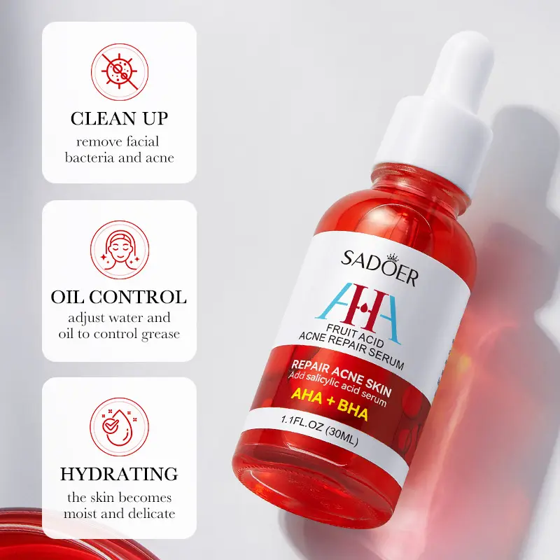 Sadoer 3 Serums , Skin Active Vitamin C Serum + AHA BHA Salicylic  Fruit Acid , Oil Control And Acne Treatment Salicylic Acid + Salicylic Acid Acne Treatment Essenceand Even Ski Serum