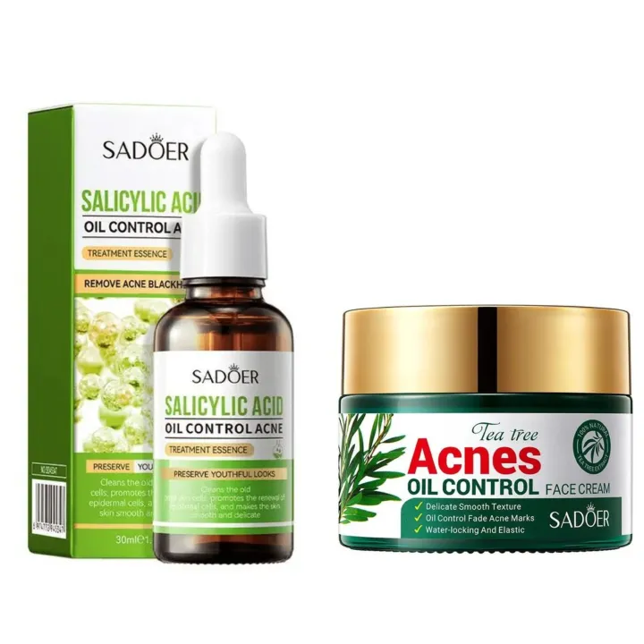 SADOER 2 in 1, Tea Tree Acnes Face  Cream + Salicylic Acid  Acne Treatment Essence and Oil Control Face Serum , Moisturizing, Fade Acne Marks