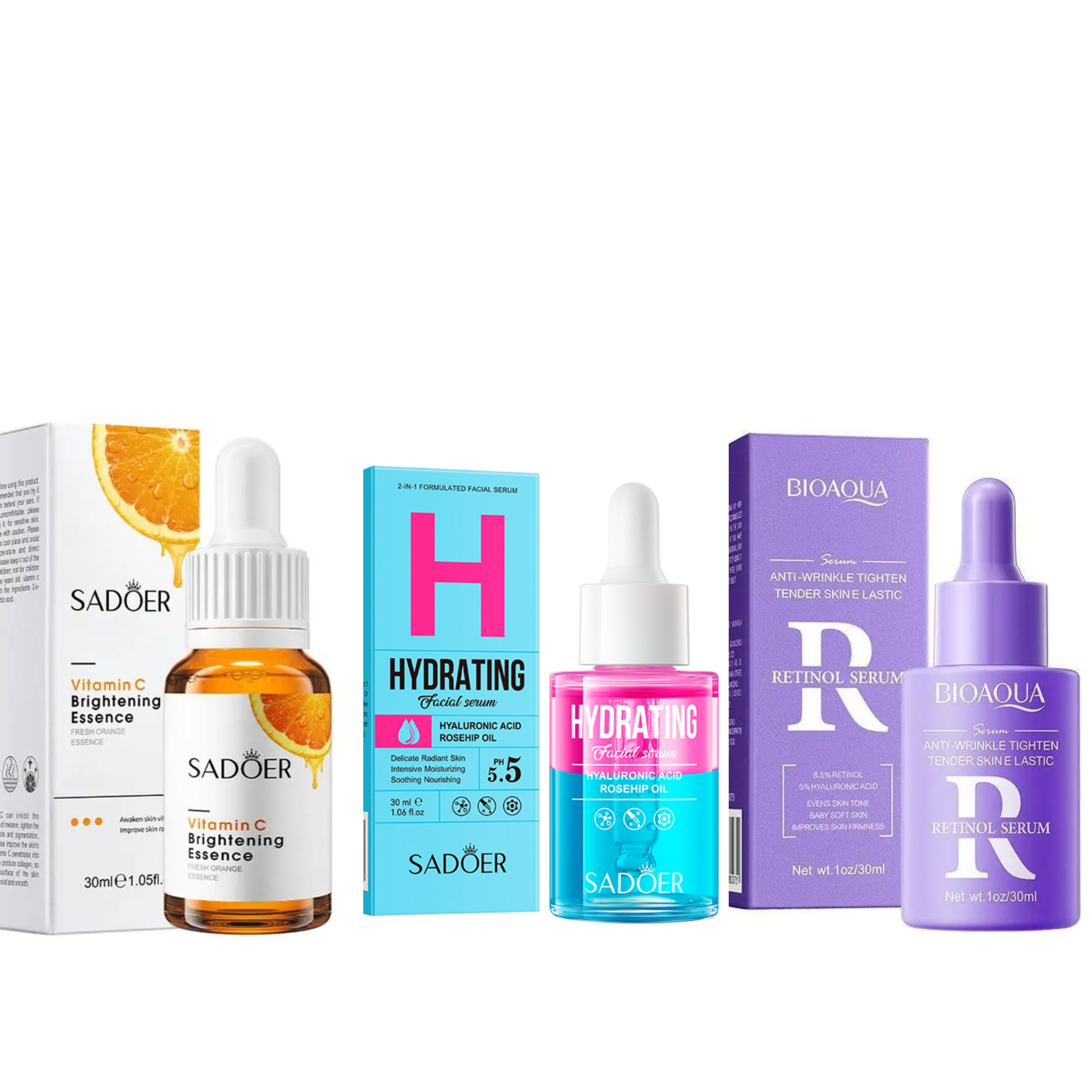 3 in 1 Serum, SADOER Vitamin C Face Brightening Serum + Retinol Anti Wrinkles Serum + Hyaluronic Acid Rosehip Oil Serum, Evens Skin Tone, White Dark Marks, Soothing, Baby Soft Skin, Fade Hyperpigment