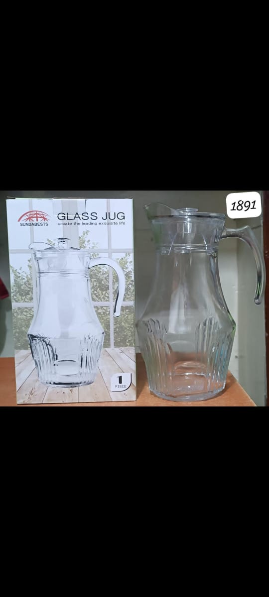 Sundabest Carving Jug Clear Glassware Milk Pitcher With Plastic Lid 1.8l Water Bottle