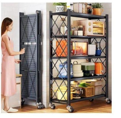 5 Tier Rotating Multi-layer Folding Kitchen Display Shelf Foldable Kitchen Storage Rack Floor Type Rack Kitchen Organizer Rack