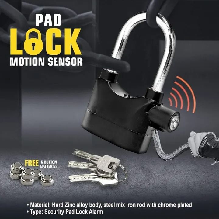 Stainless Steel Black Alarm Padlock with 3 Keys – Waterproof Security Lock with Motion & Shock Sensor Alarm a high-intensity alarm will be triggered to deter thieves. Universal waterproof, rust-proof.