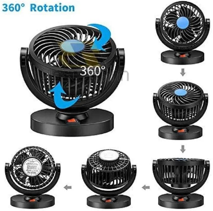 12V DC Electric Car Single Head Fan – 360 Degree Rotatable Dashboard Air Fan with Adjustable Powerful Cooling, Compact Car Auto Climate Cooler