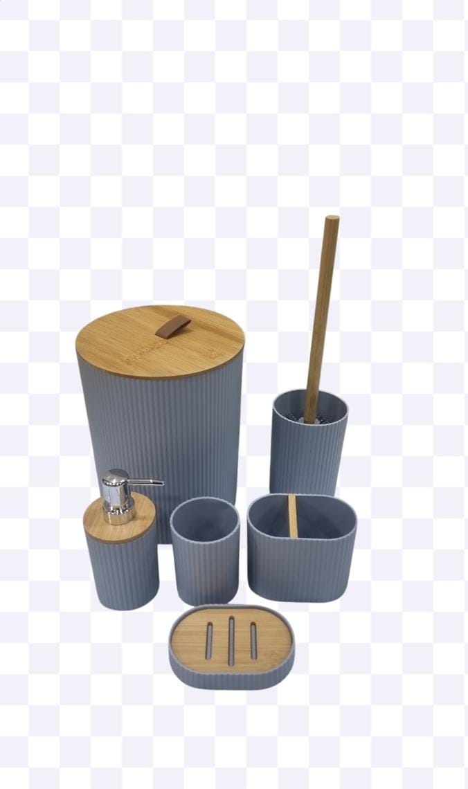 🪻🍂📍MODERN TOUCH🍂📌Bathroom set of 6pc (consisting soap dish cup toothbrush holder soap dispenser toilet brush n holder and dust bin).Durable Material – Made from high-quality, water-resistant plas